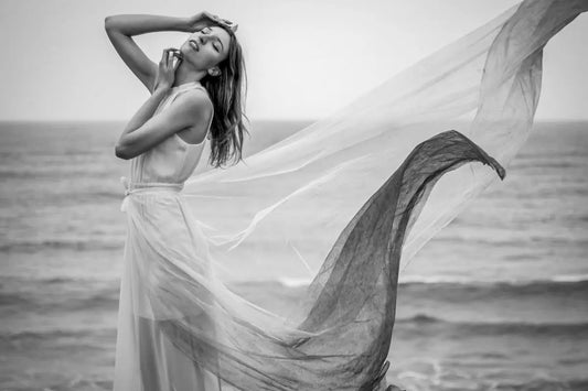 Elegant woman with flowing dress