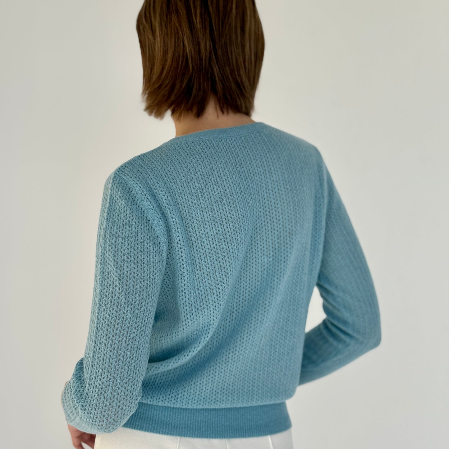 The Cashmere Blend Crew-Ice Blue