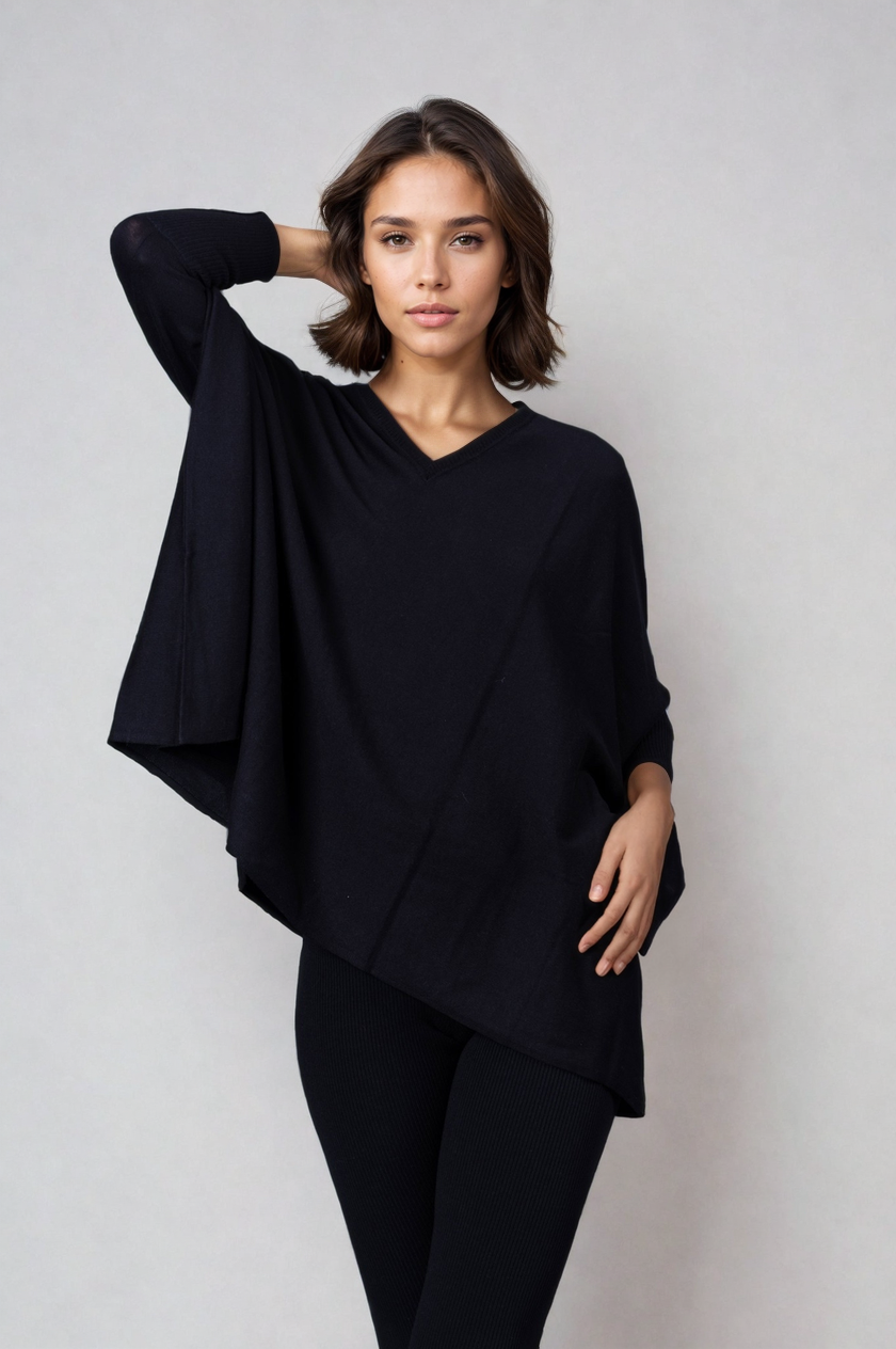 V neck Outdoor Cape - Black