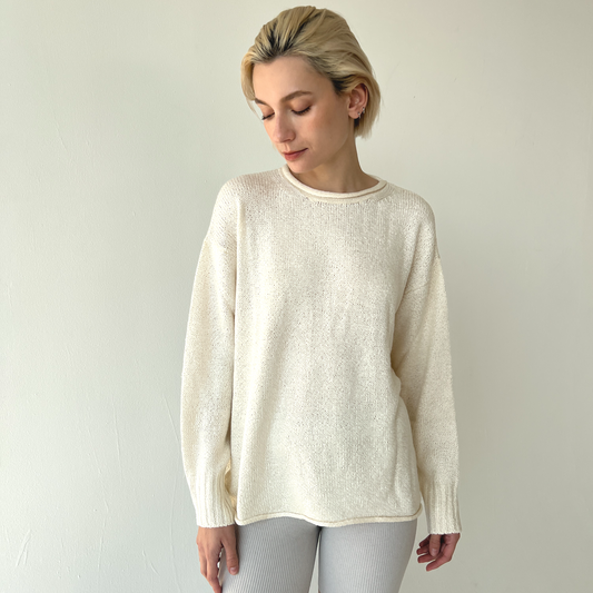 100% Silk Long Sleeve Pullover -Natural
