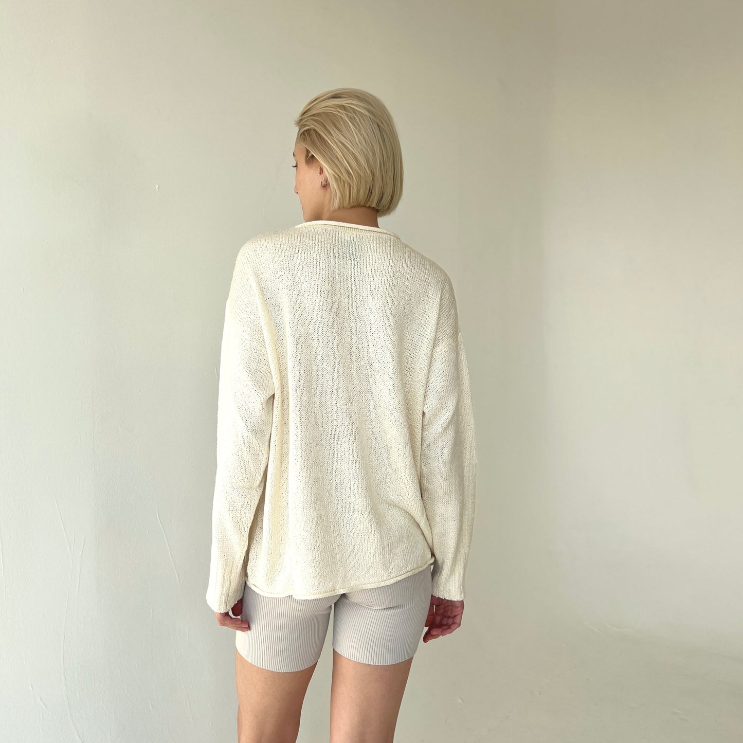 100% Silk Long Sleeve Pullover -Natural