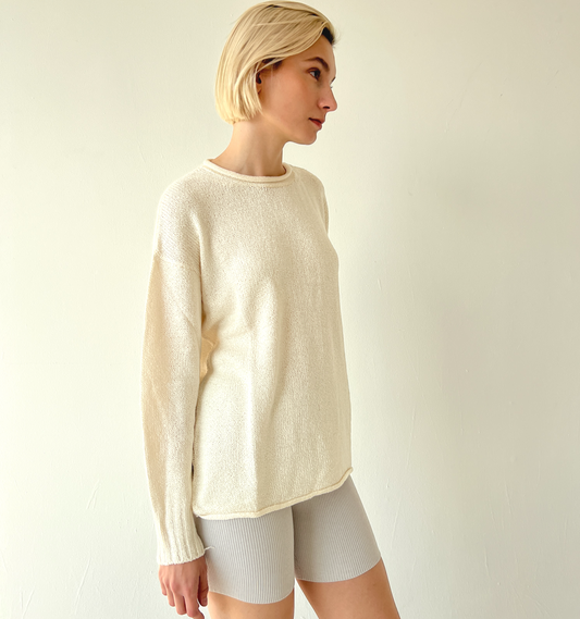 100% Silk Long Sleeve Pullover -Natural