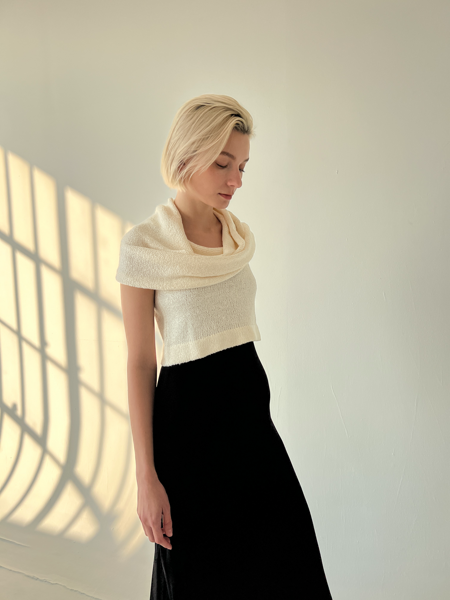 100% Silk Crop Cowl Hoodie -Natural