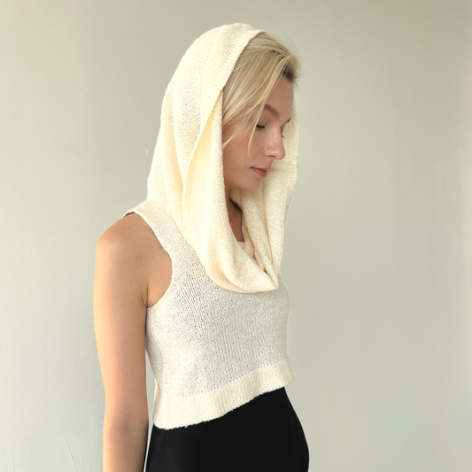 100% Silk Crop Cowl Hoodie -Natural