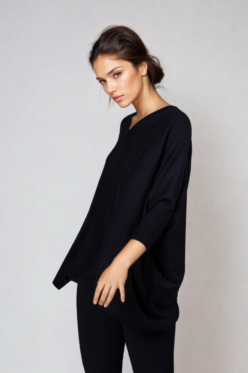 V neck Outdoor Cape - Black