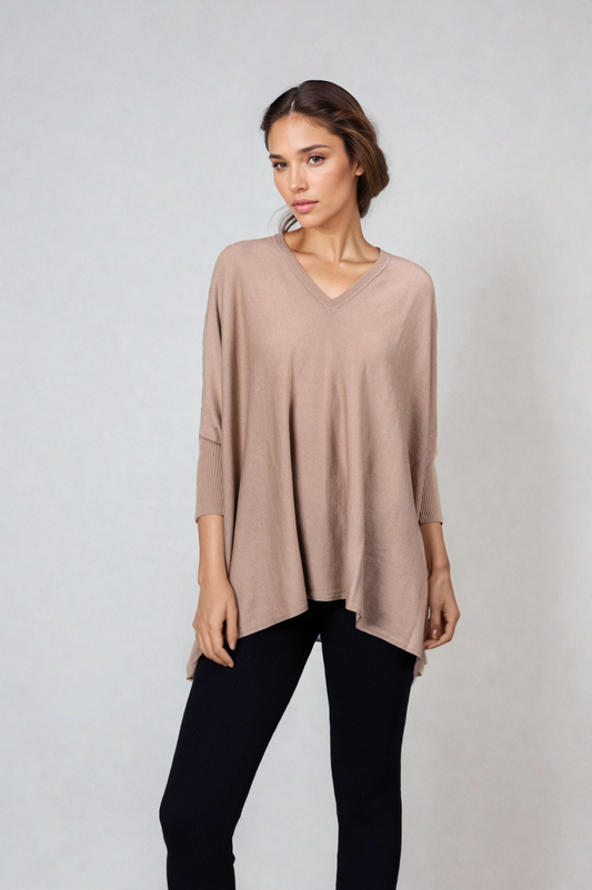 V neck Outdoor Cape -Fawn