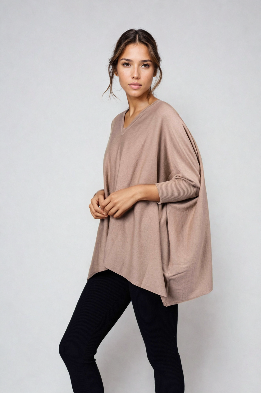 V neck Outdoor Cape -Fawn