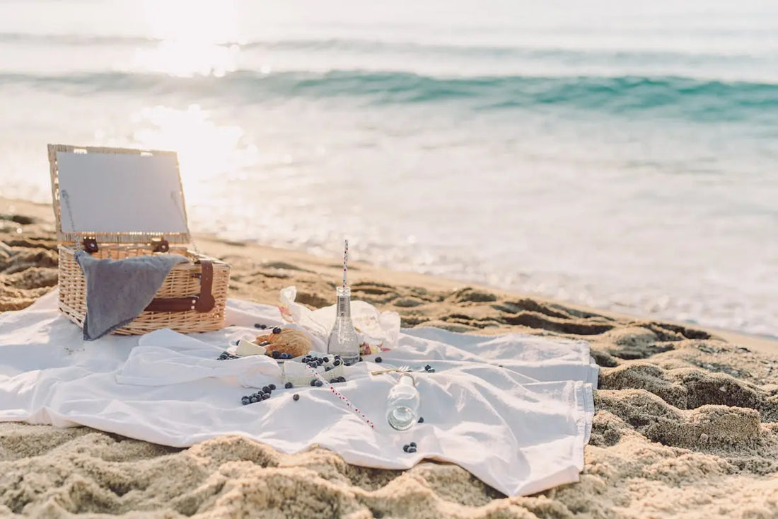 Beach picnic with basket