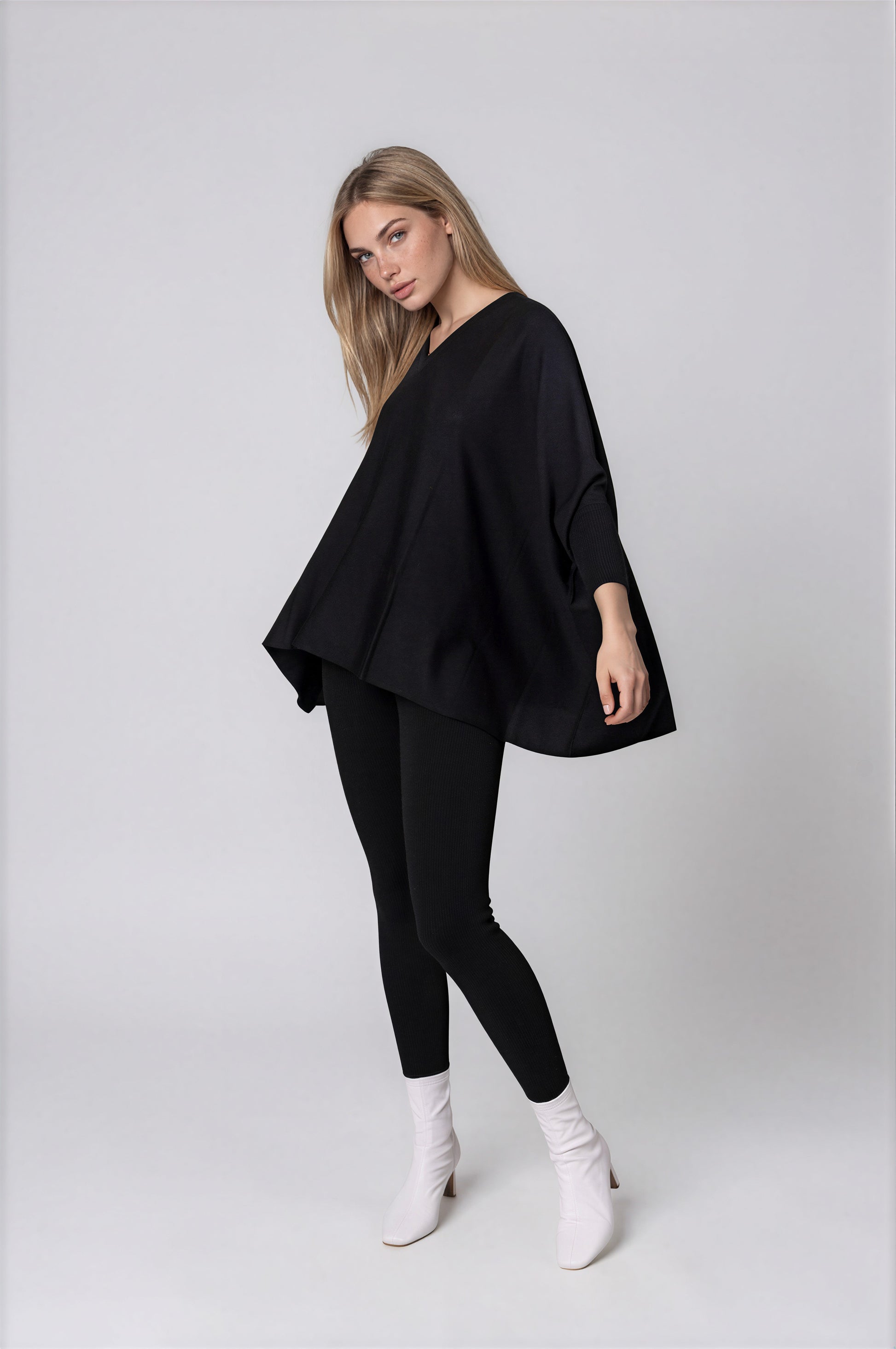 V neck Outdoor Cape - Black