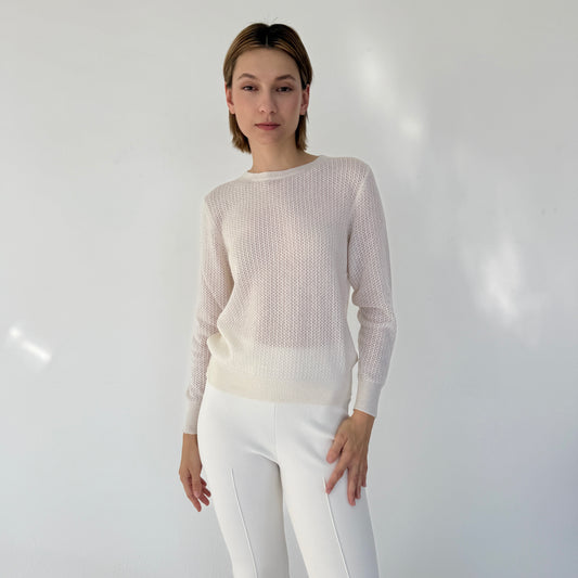 The Cashmere Blend Crew-Soft White