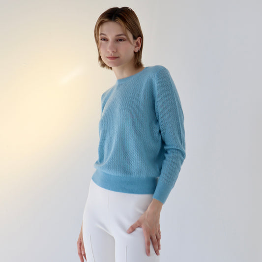 The Cashmere Blend Crew-Ice Blue