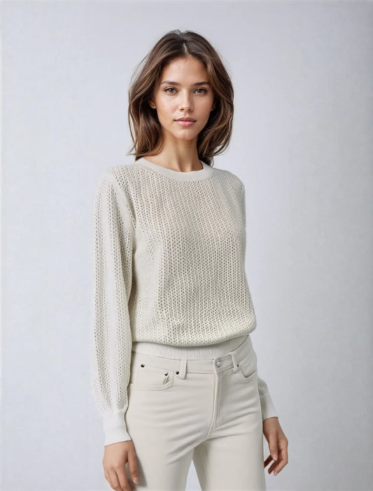 The Cashmere Blend Crew-Soft White