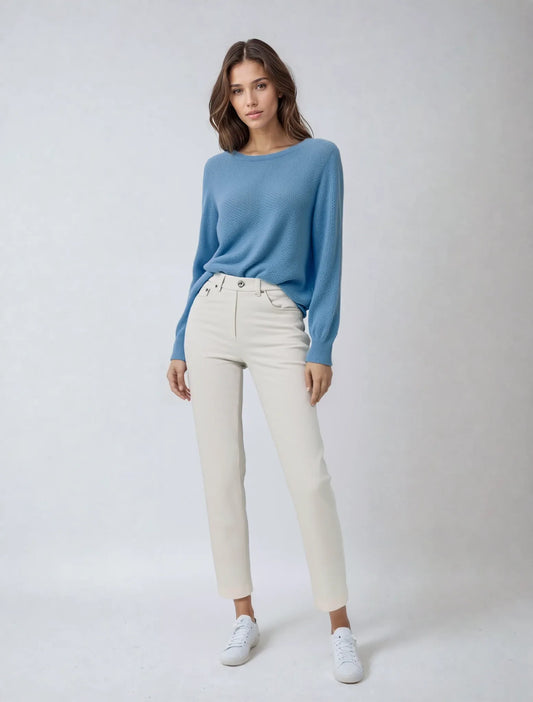 The Cashmere Blend Crew-Ice Blue