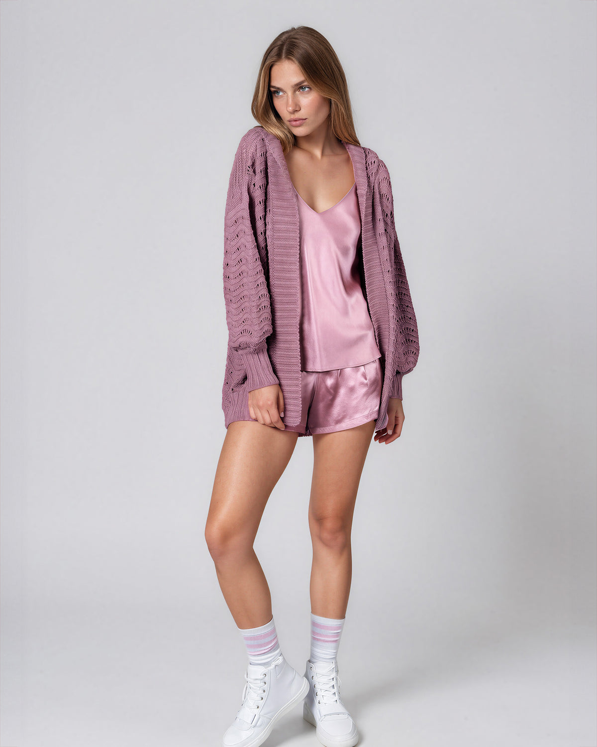Fire Pit Cardigan-Dusty rose