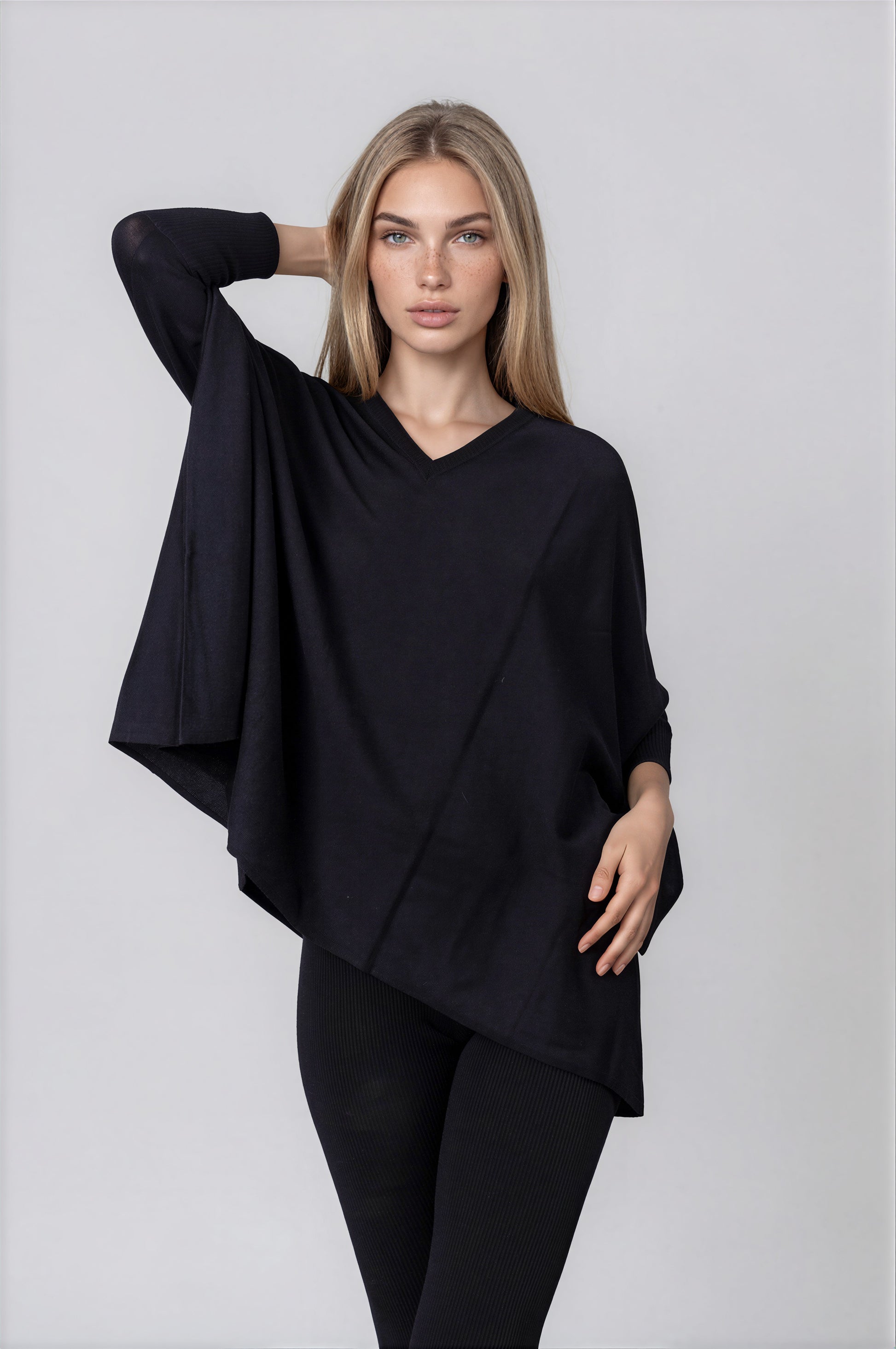V neck Outdoor Cape - Black