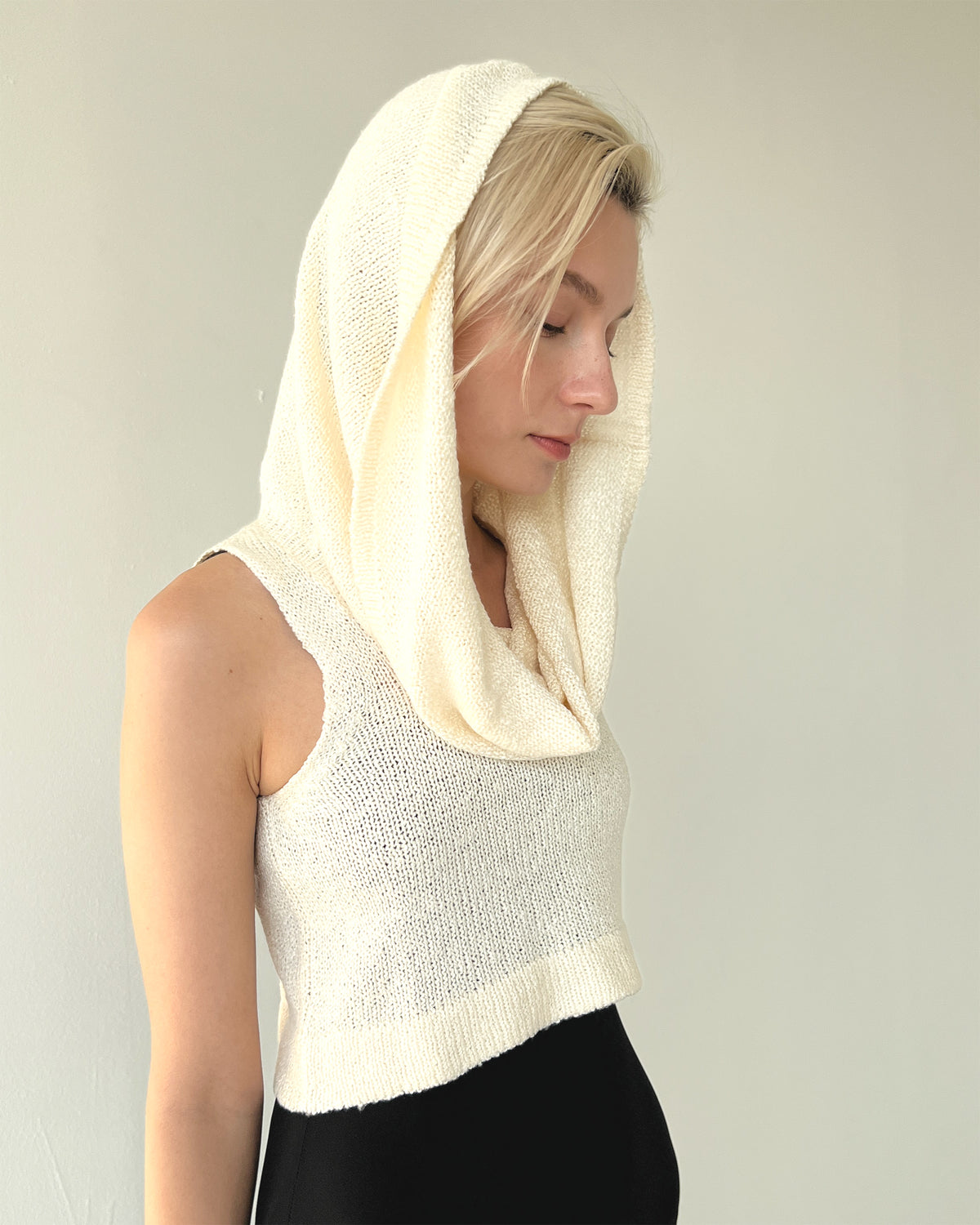 Silk Crop Cowl Hoodie -Natural