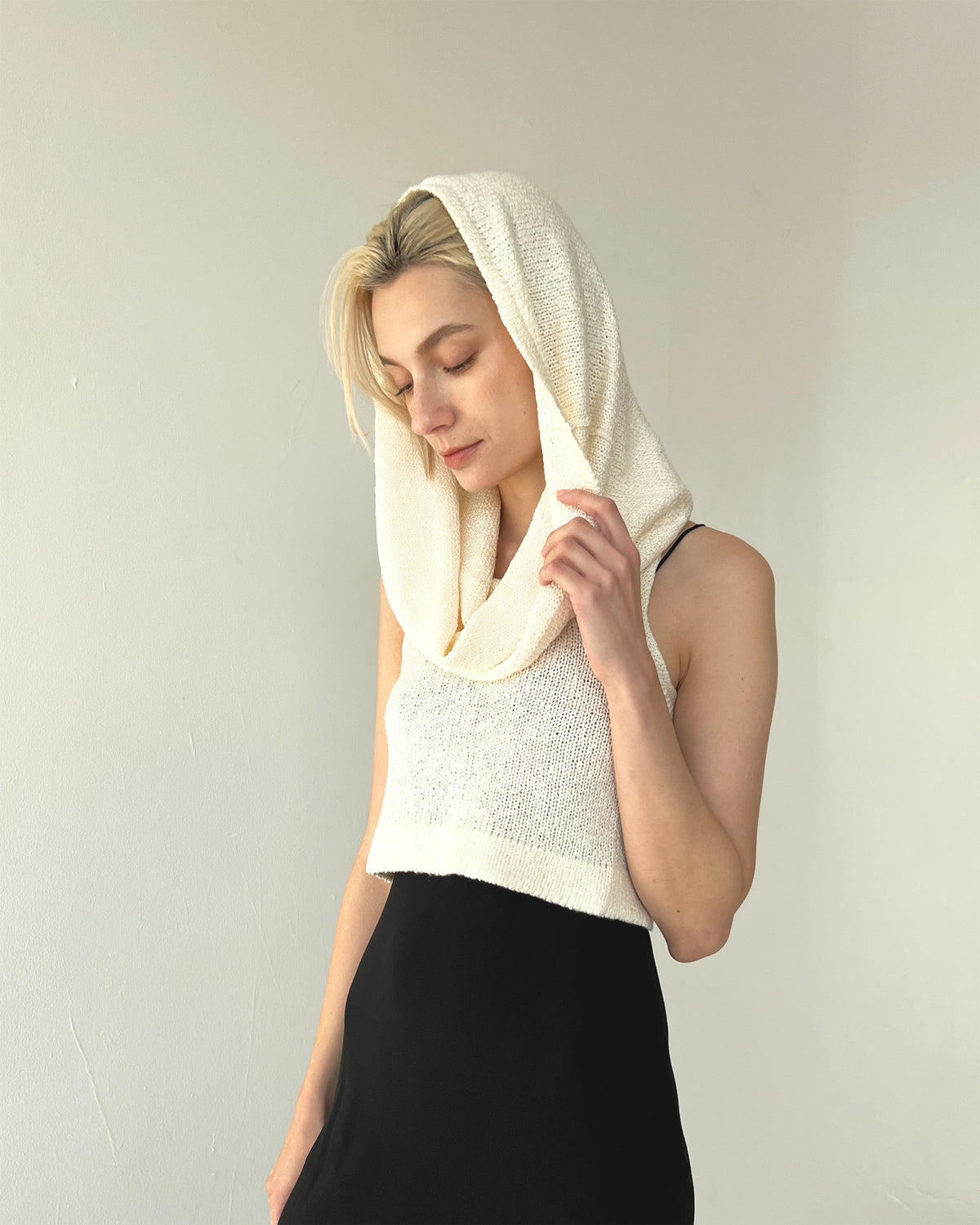 Silk Crop Cowl Hoodie -Natural