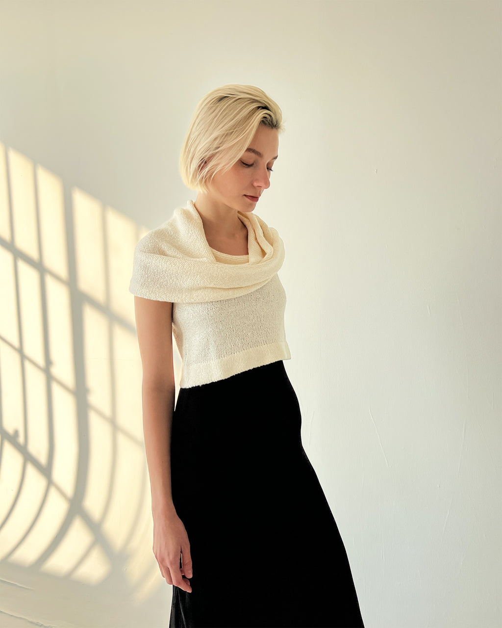 Silk Crop Cowl Hoodie -Natural
