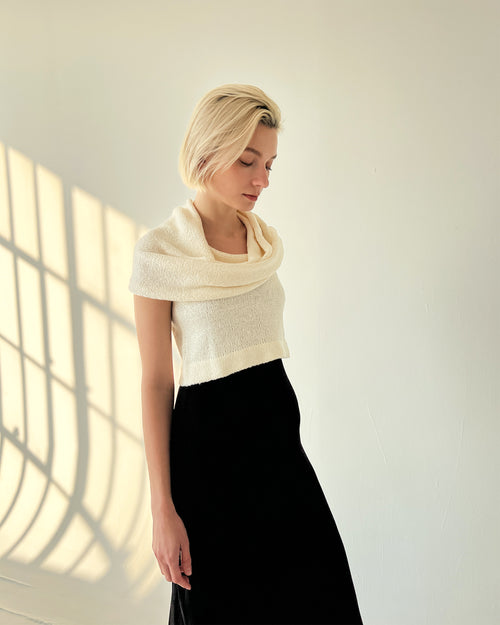 Silk Crop Cowl Hoodie -Natural
