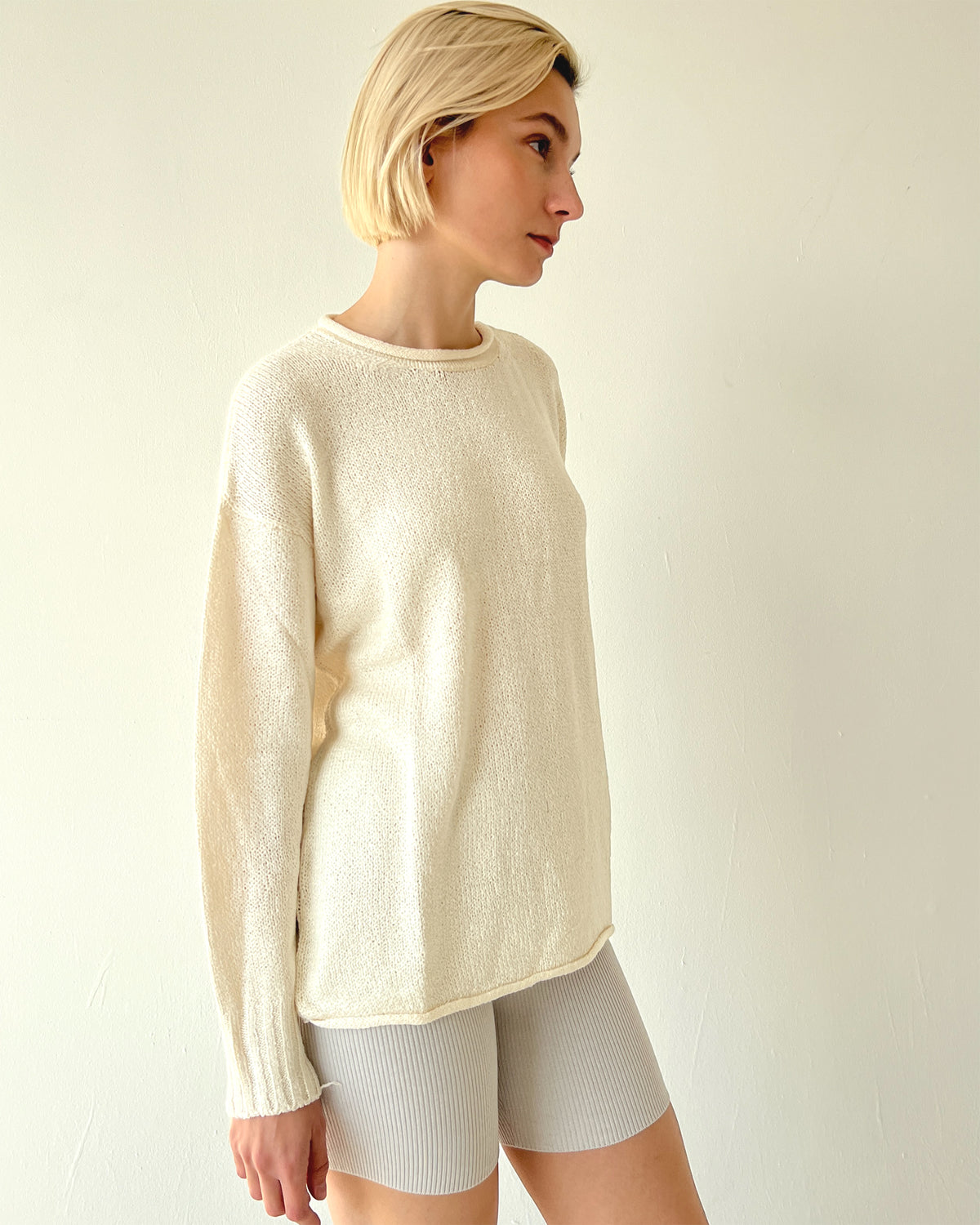 Silk Long Sleeve Pullover -Natural