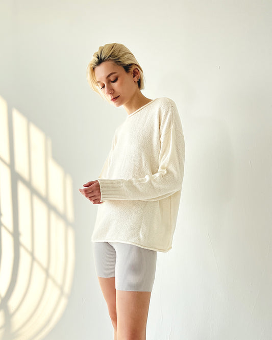 Silk Long Sleeve Pullover -Natural