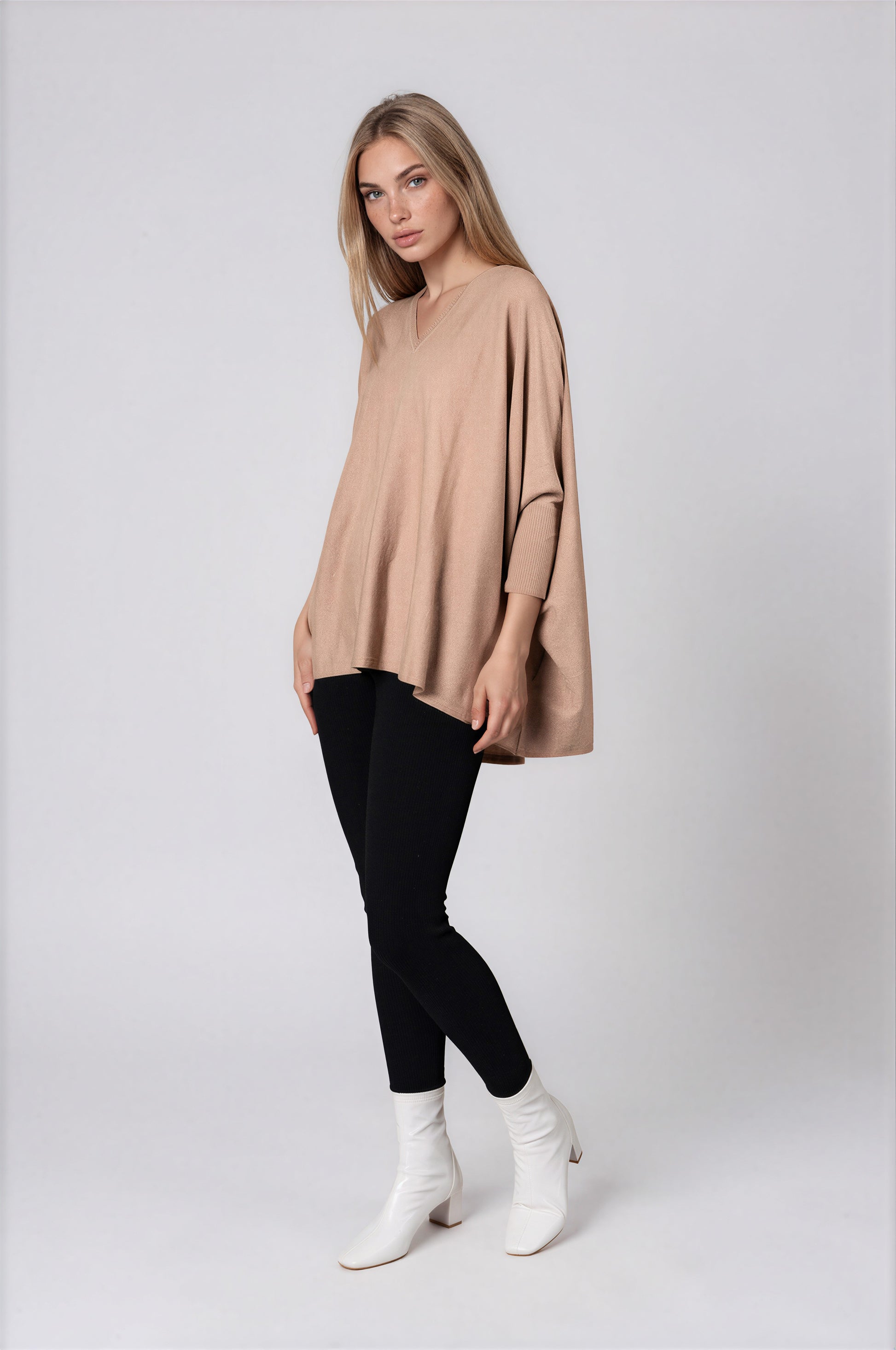 V neck Outdoor Cape -Fawn