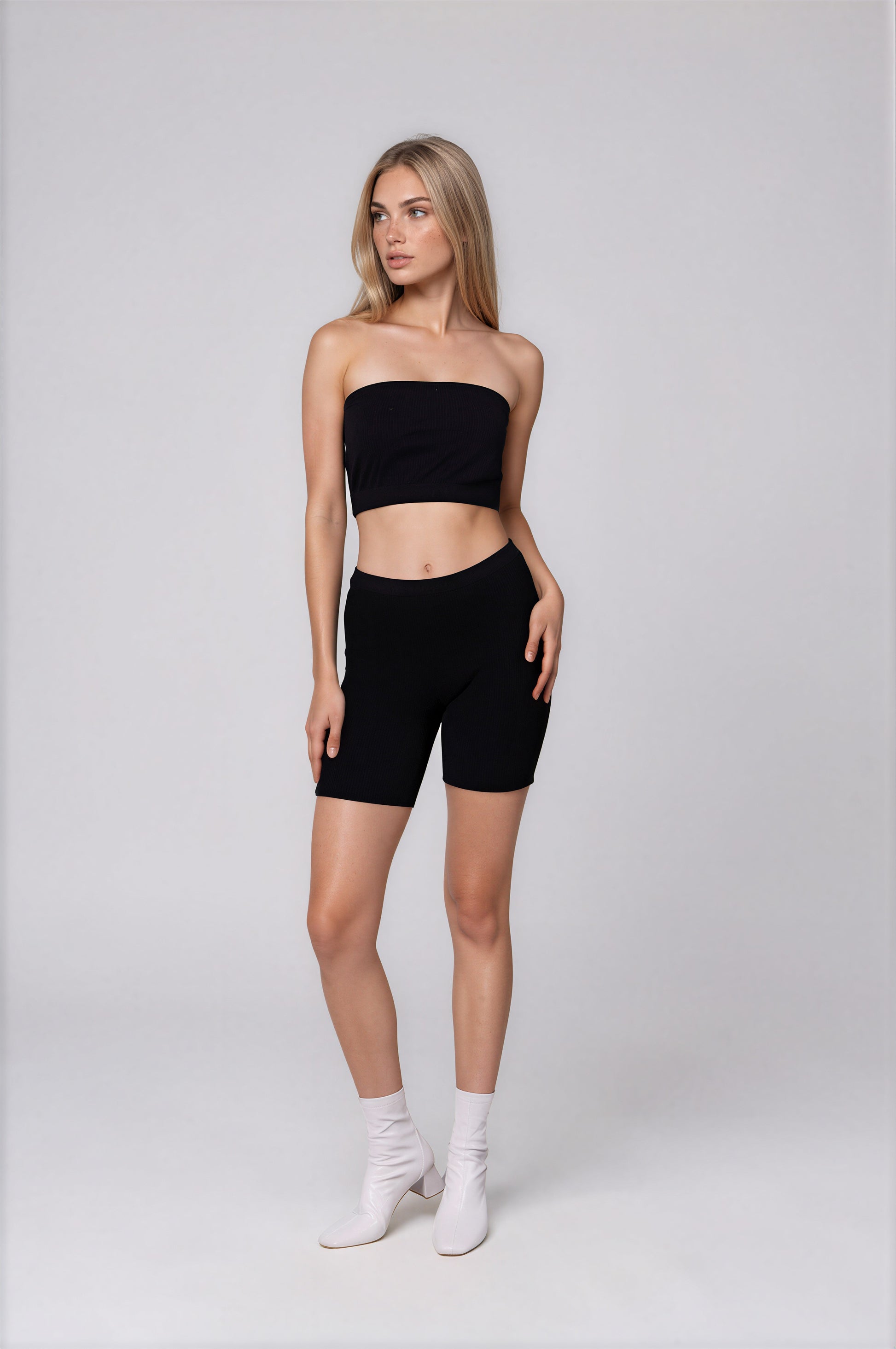 Classy Ribbed Biker Short-Onyx