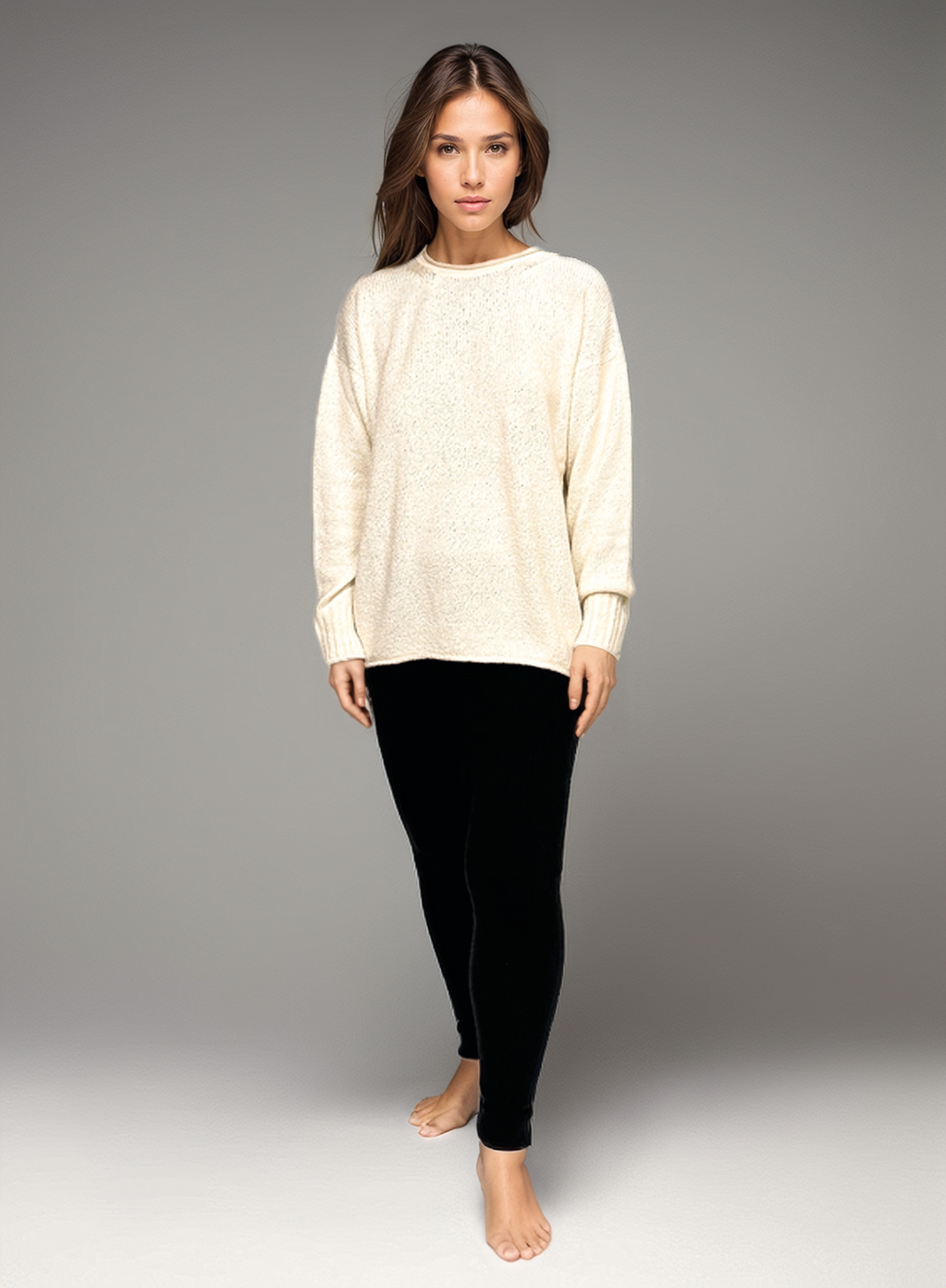 100% Silk Long Sleeve Pullover -Natural
