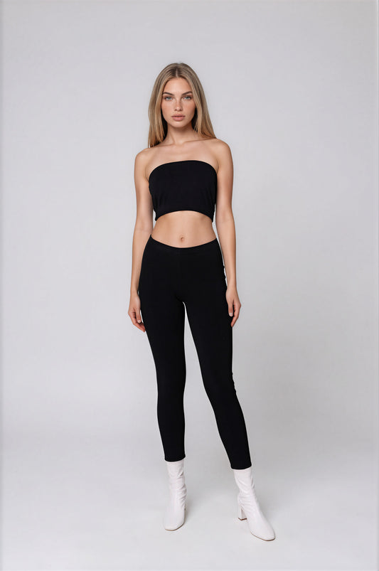 Classy Ribbed Leggings-Onyx